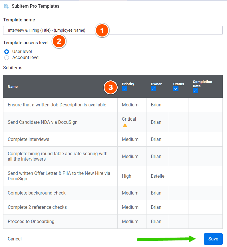 Create new template button