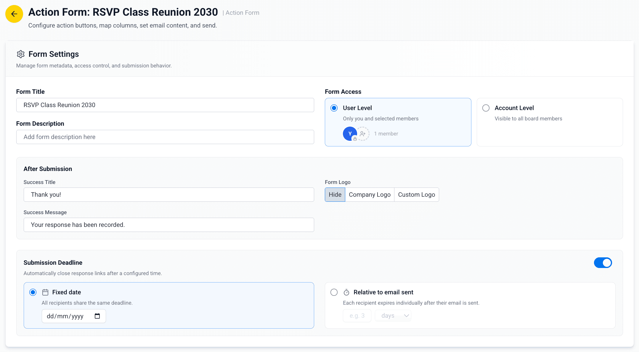 Create Action Form