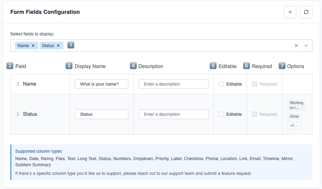 Column Configuration