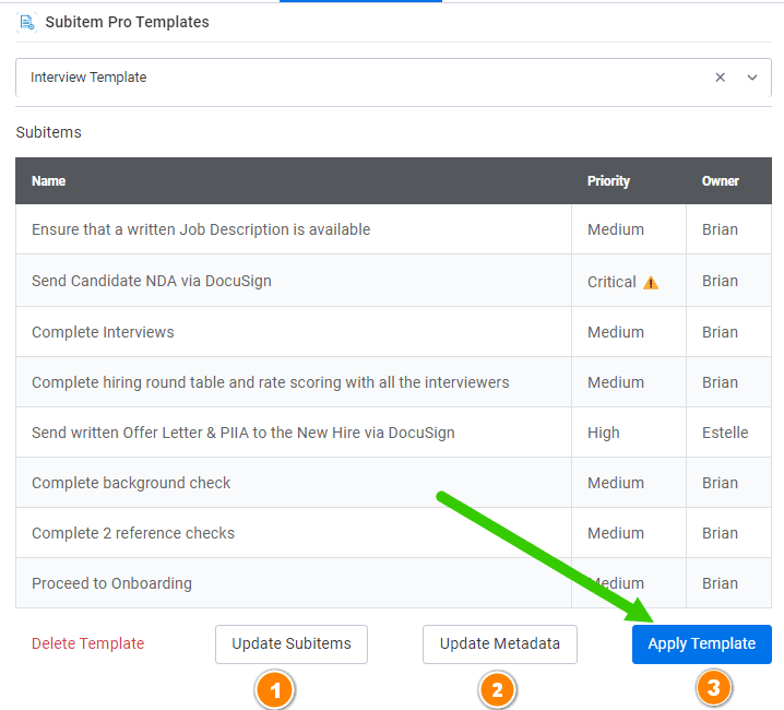 Template interface