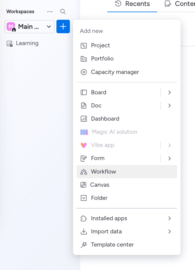 Create workflow