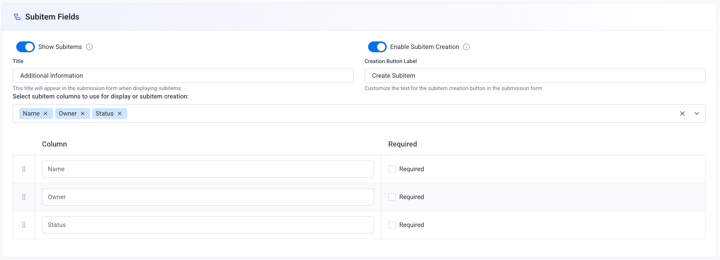 Subitem Fields
