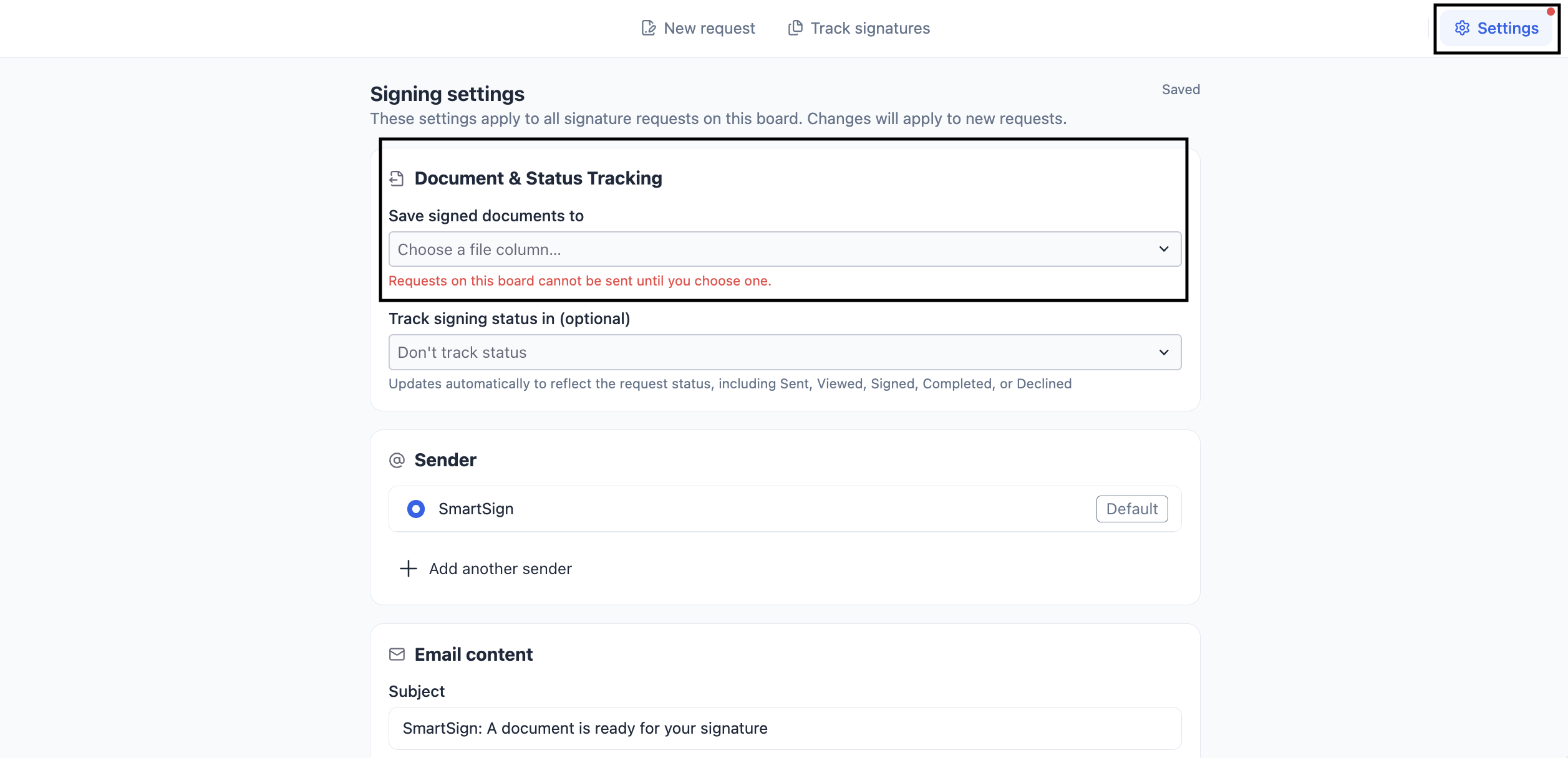 Setting tab