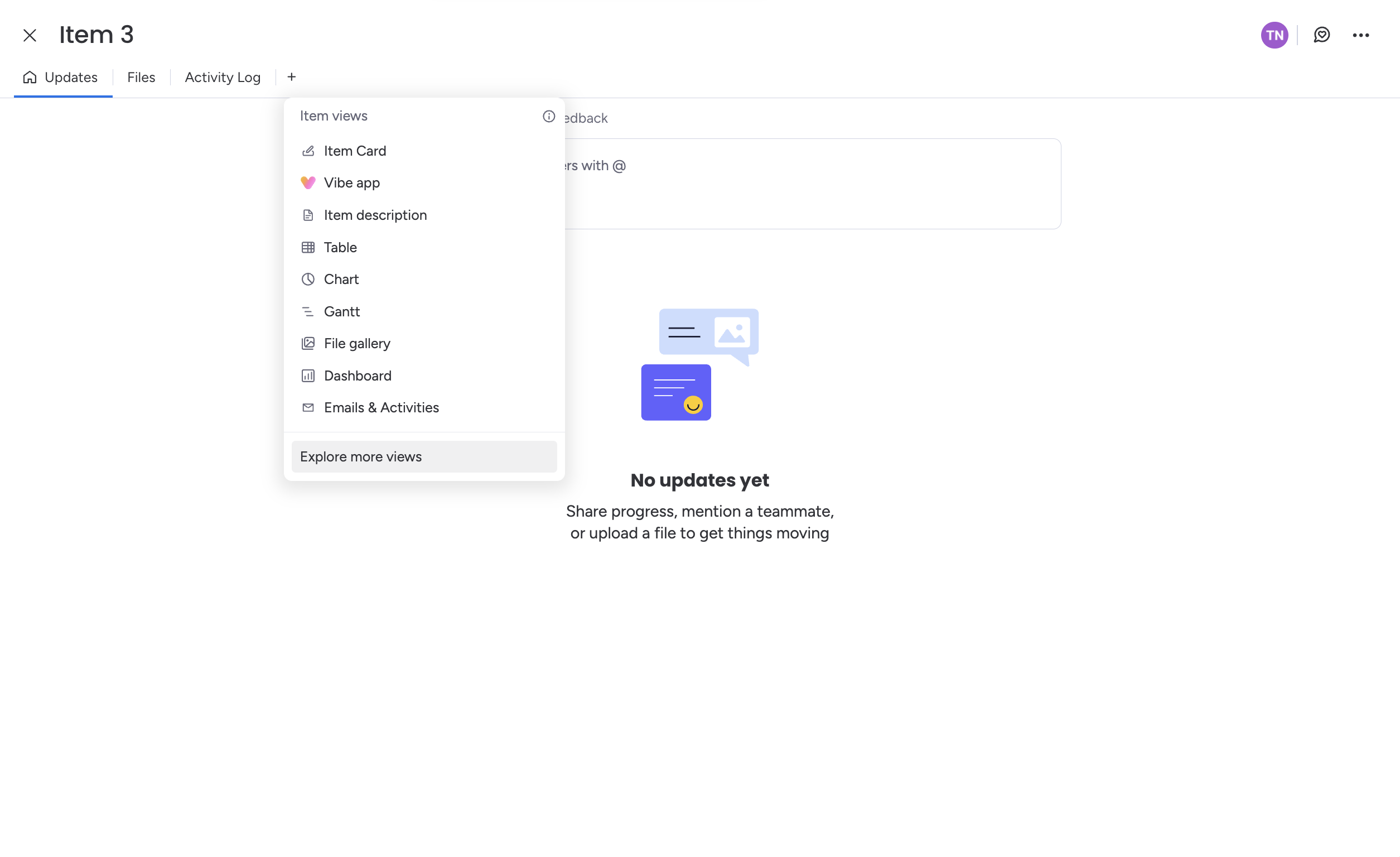 Adding a new item view with the plus button